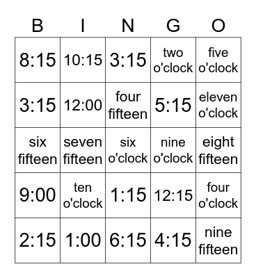 Time! Bingo Card