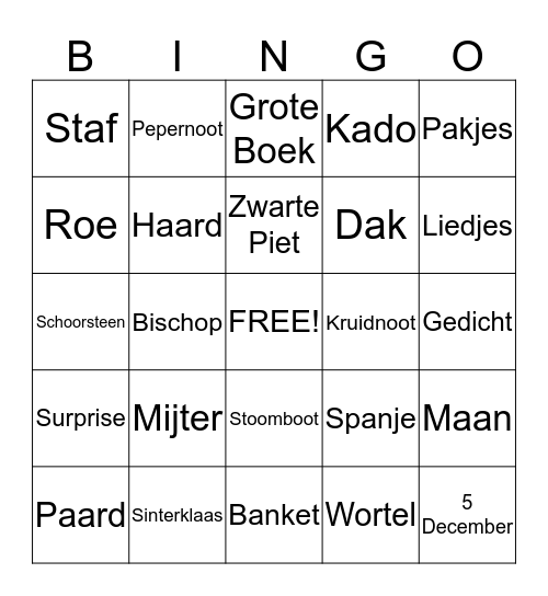 Sinterklaas Bingo Card