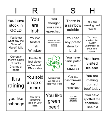 Happy St. Patrick's Day Bingo Card