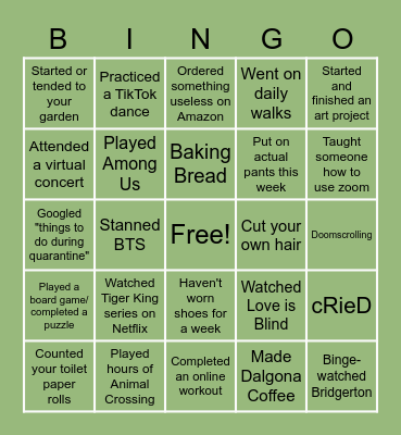 Quarantine Trends - Year in Review Bingo Card