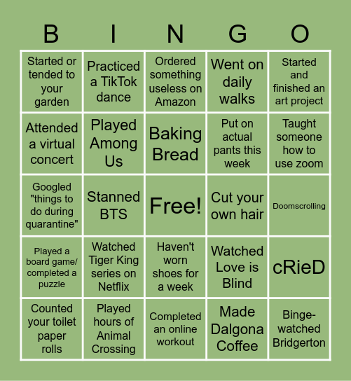 Quarantine Trends - Year in Review Bingo Card