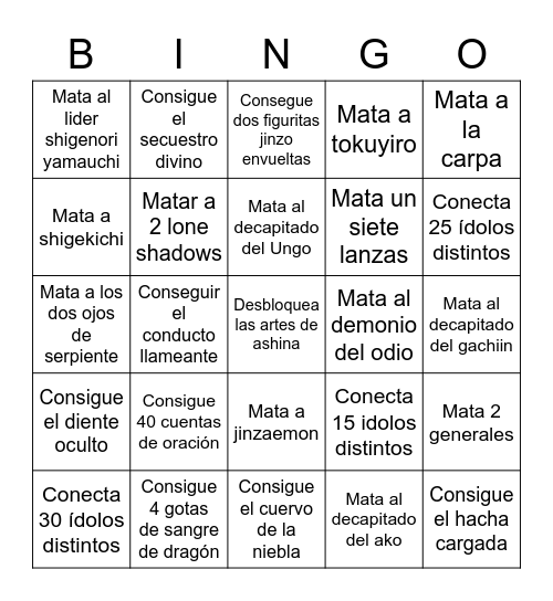 Bingo sekiro Bingo Card
