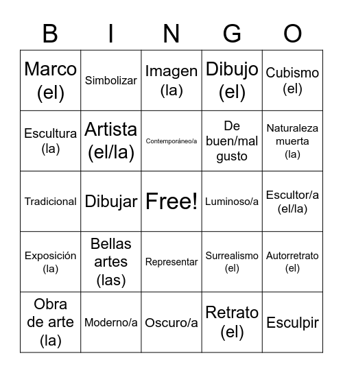 Vocabulario — El Arte Bingo Card