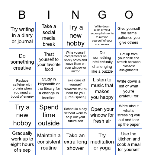 self-care bingo <3 Bingo Card