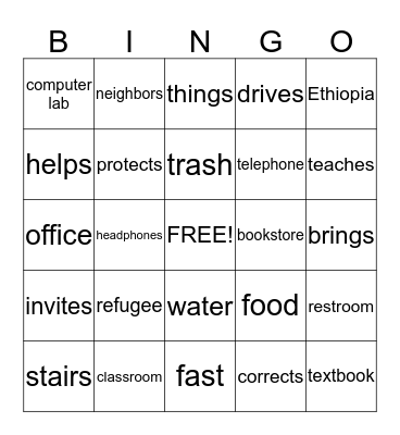 Week 2 Vocabulary Bingo Card