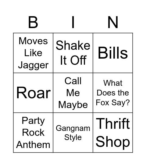 Kids Bop Greatest Hits Bingo Card