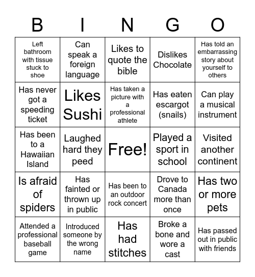 FIND SOMEONE WHO... Bingo Card