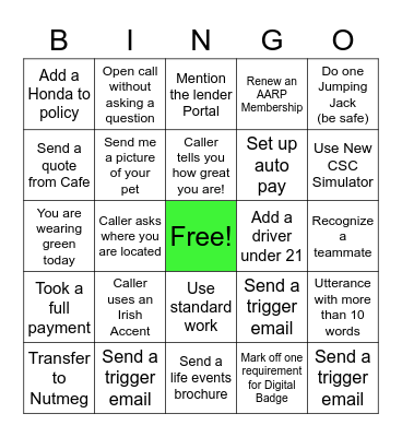 St. Patrick's Day Bingo (PL Service Style) Bingo Card