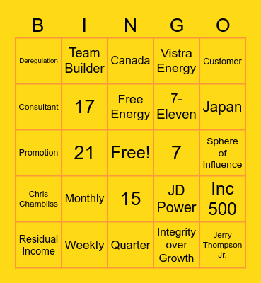 West Coast Party Bingo Card