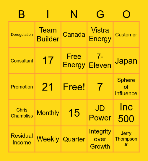 West Coast Party Bingo Card