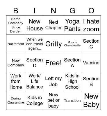 Darden 2020 Bingo Card