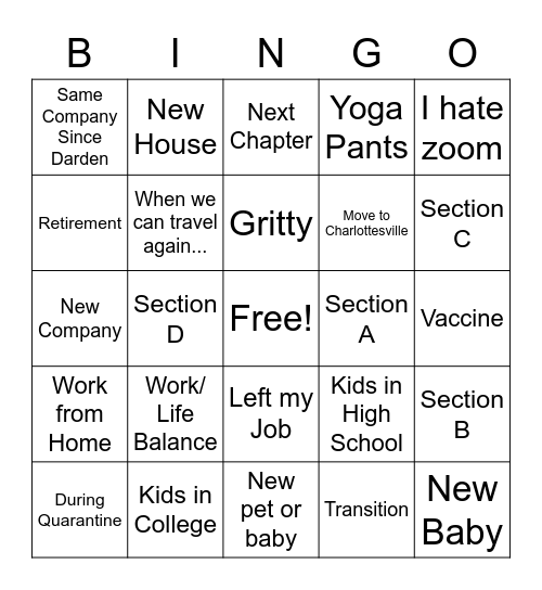 Darden 2020 Bingo Card
