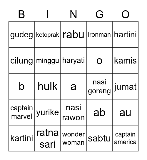 Untitled Bingo Card