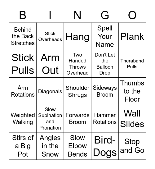 Weekly Home Program Bingo Card