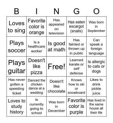 Get to Know You Bingo Card
