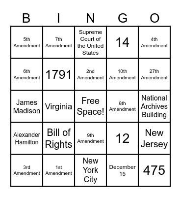 Bill of Rights BINGO Card
