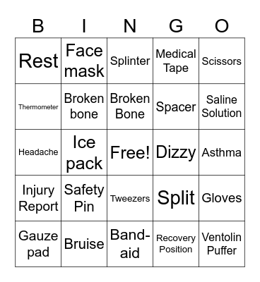 First Aid Bingo Card