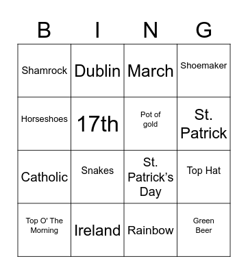 St. Patrick's Day! Bingo Card