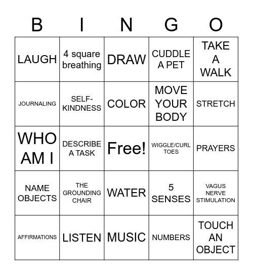 GROUNDING BINGO Card