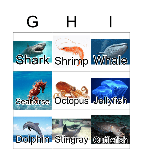 Sea Animals Bingo Card