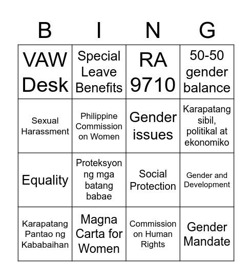 BABAE-Bingo Card