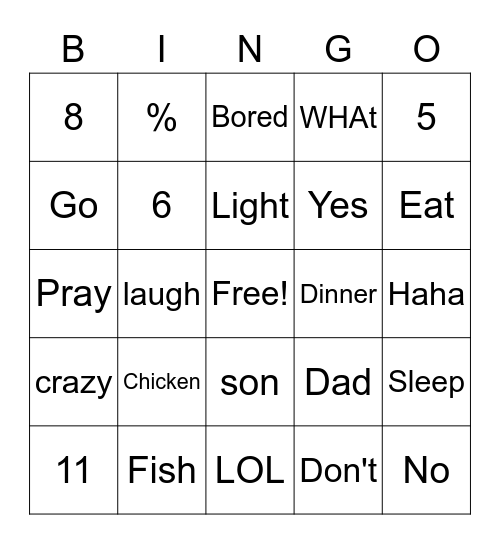 Family time Bingo Card