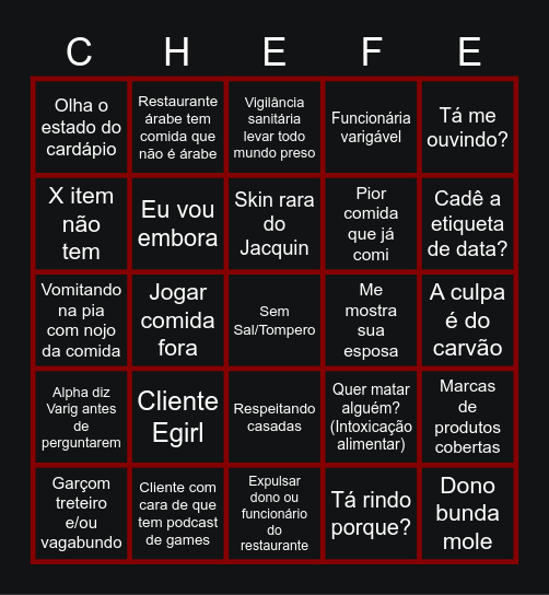 Bing do Pesadelo na Cozinha Bingo Card