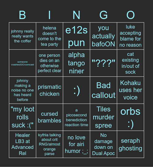 Raid Bingo Card