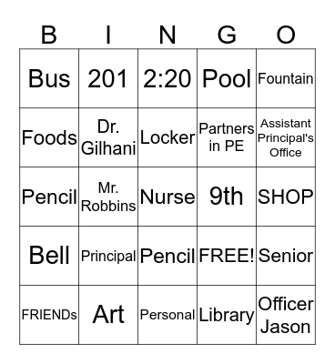 Valentine's Day Bingo- High School Edition Bingo Card