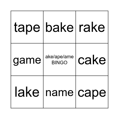 ake/ape/ame BINGO Card
