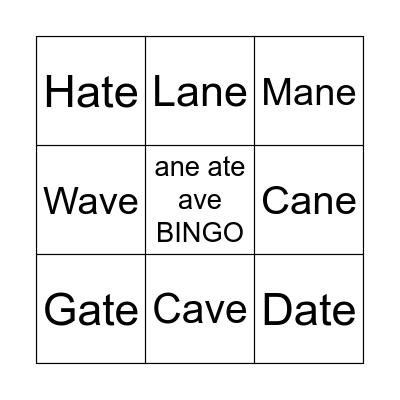 ane ate ave BINGO Card