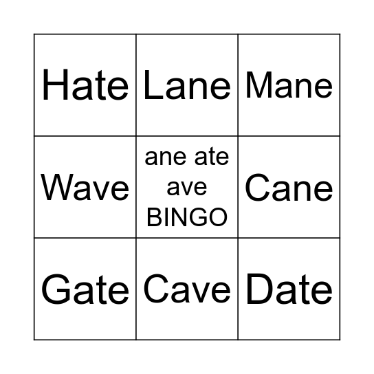 ane ate ave BINGO Card