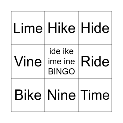 ide ike ime ine BINGO Card