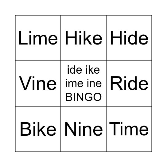 ide ike ime ine BINGO Card