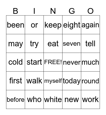Word wall words - February - Gr. 1 Bingo Card