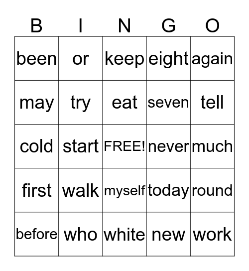 Word wall words - February - Gr. 1 Bingo Card