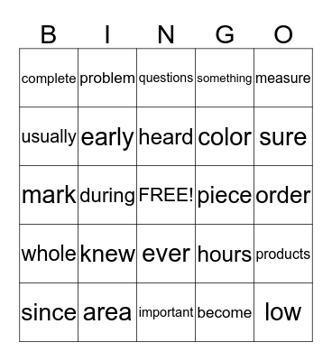 Gr. 2 Word wall words - February Bingo Card