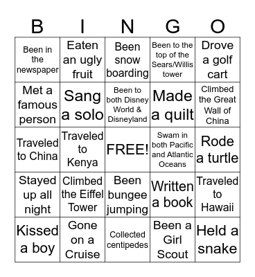 Ava's Birthday Bingo Card