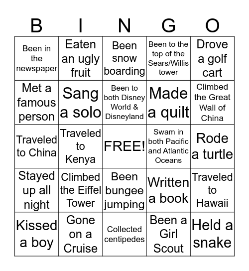 Ava's Birthday Bingo Card