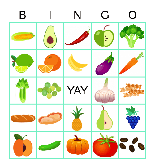 Food Bingo Card