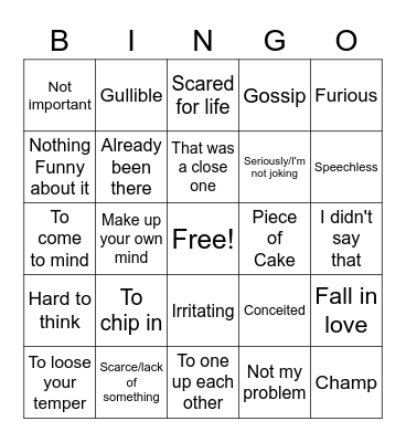ASL Idioms Bingo Card