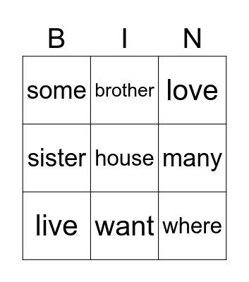 High Frequency Word Bingo T1 Bingo Card