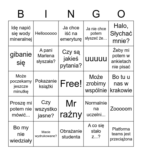Kuzora Bingo Card