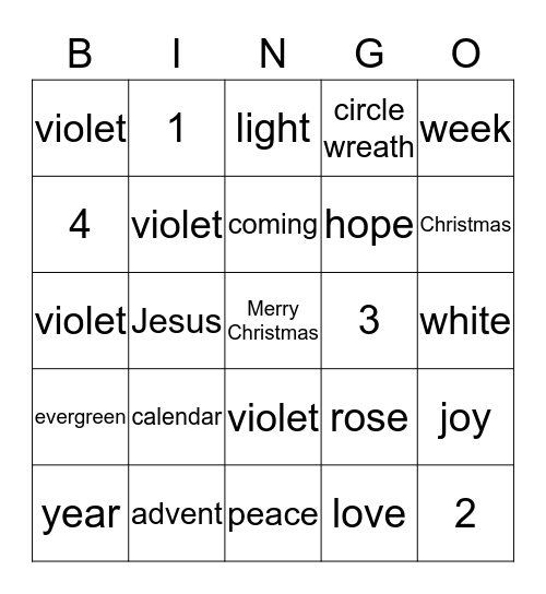 Advent Bingo  Bingo Card