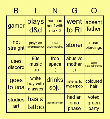 Julia's friends bingo Card