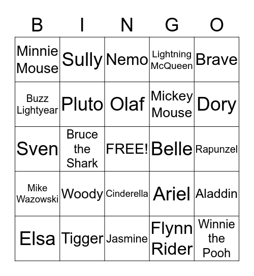 Disney Bingo Card