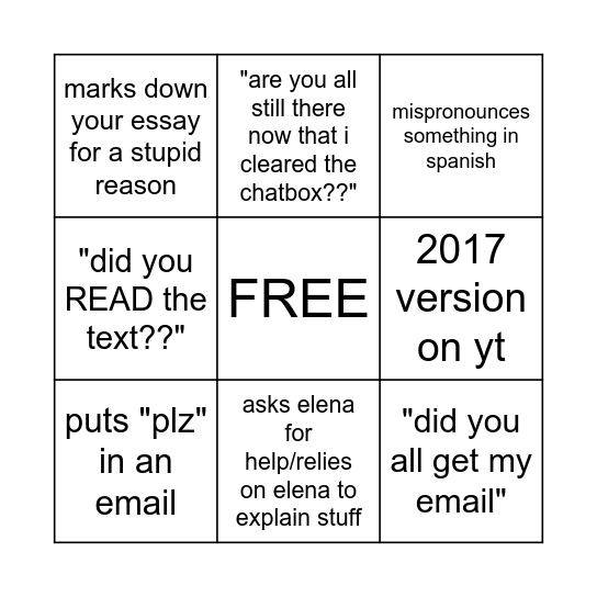 spanish class bingo Card