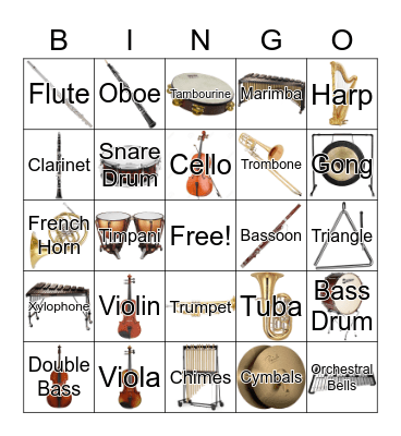 Orchestral Instruments Bingo Card