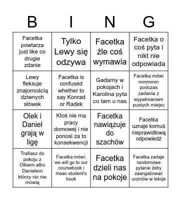 English bingo Card
