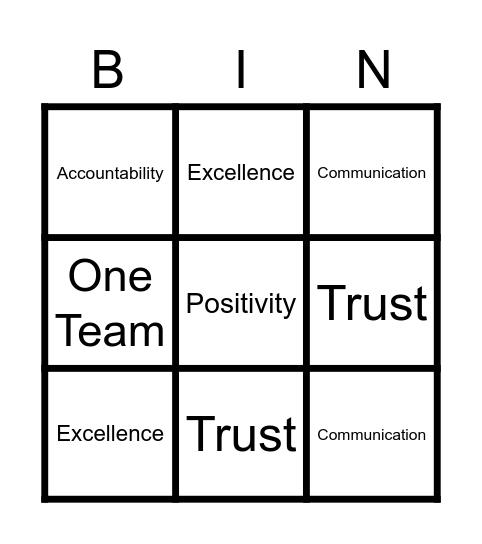 Values Bingo Card
